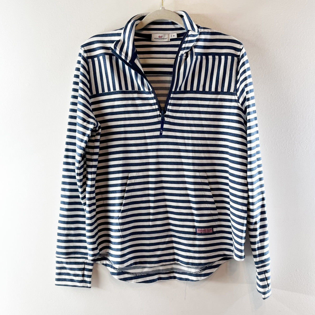 Vineyard Vines 1/4 Zip Relaxed Shep Shirt Pullover Sweatshirt Blue White Medium