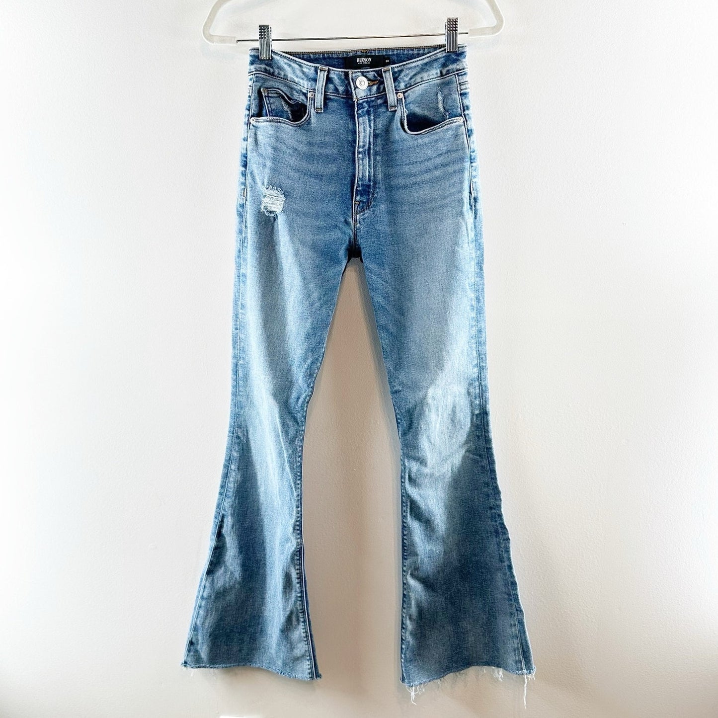 Hudson Holly High-Waisted Distressed Stretch Denim Flare Jeans Summer Flame 26