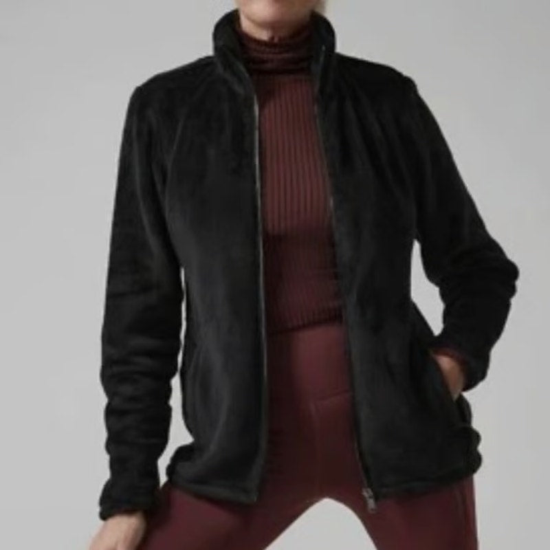 Athleta Recover Stretch Long Sleeve Full Zip Fleece Jacket Black Medium