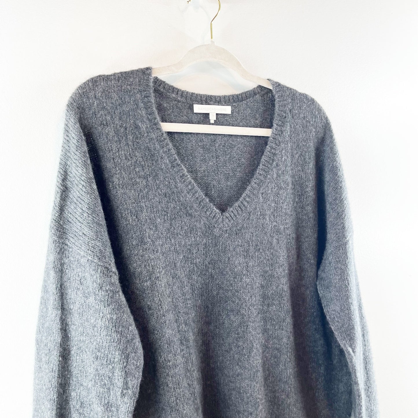 Naked Cashmere V Neck Cashmere Long Sleeve Sweater Gray XL