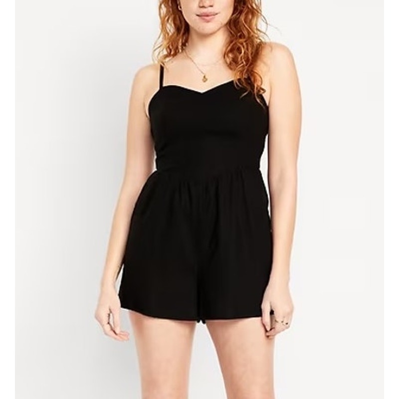 Old Navy Cami Linen Blend Shorts Romper Black Medium