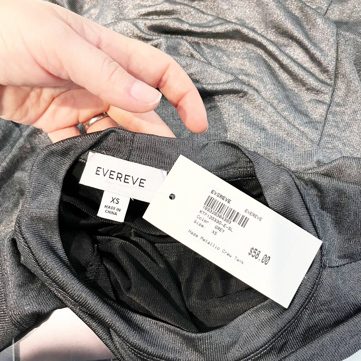 Evereve Haze Metallic Shimmer Tank Top Gray Silver XS