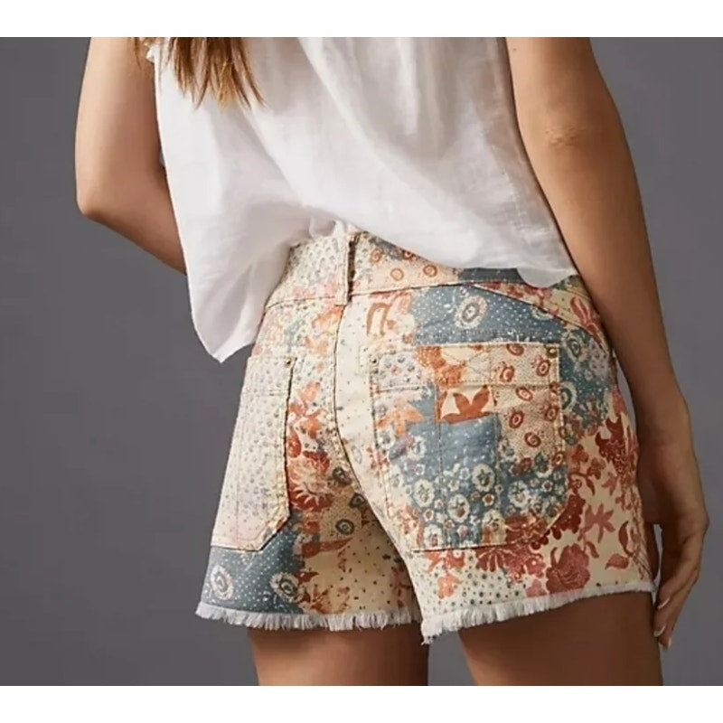 Pilcro Anthropologie The Wanderer Low Rise Patchwork Bandana Print Shorts 28