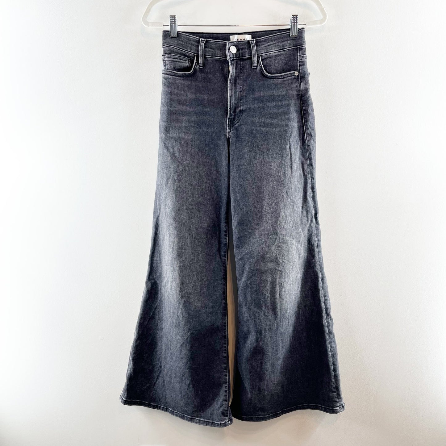 Frame Le Palazzo High-Rise Cropped Wide-Leg Flare Jeans Atmosphere Black 27