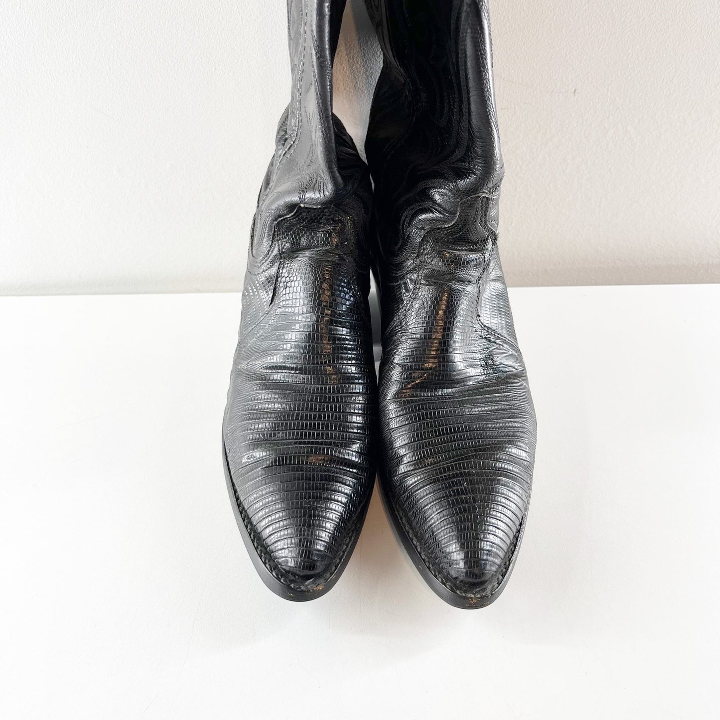 Dan Post Leather Exotic Lizard Skin Mid Calf Western Cowboy Boots Blacs 6.5
