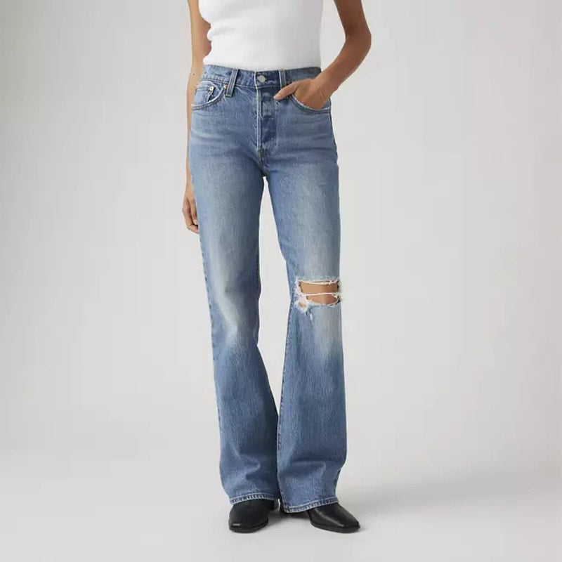 Levi's Premium High Rise Medium Wash Distressed Wedgie Bootcut Jeans 25