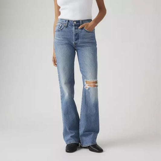 Levi's Premium High Rise Medium Wash Distressed Wedgie Bootcut Jeans 25