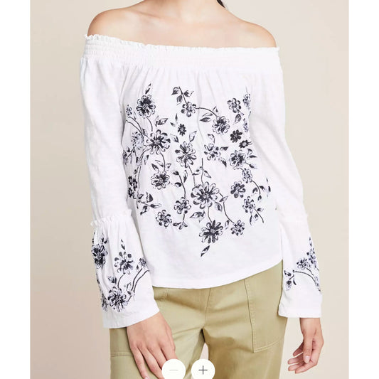 Anthropologie Annie Embroidered Off-The-Shoulder Blouse Top White Small