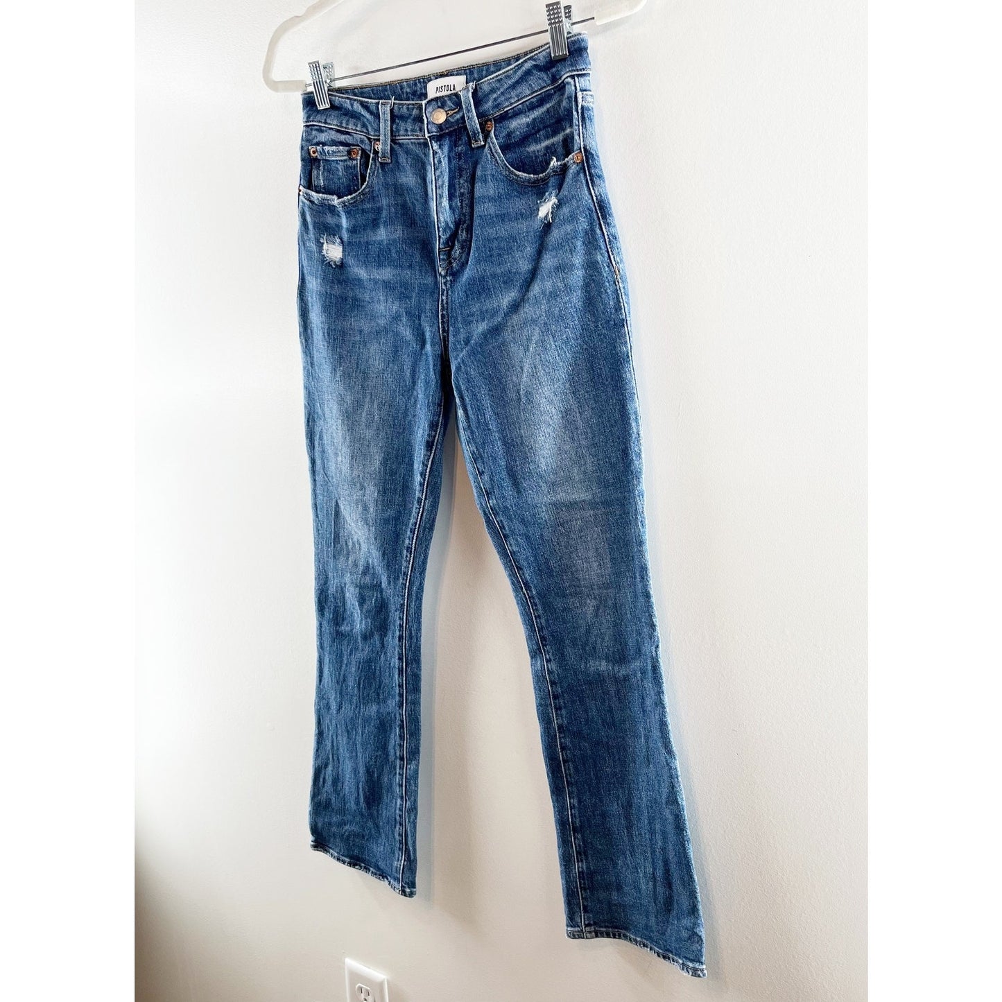 Pistola Lennon High-Waisted Distressed Denim Cropped Bootcut Jean Leyton Wash 25