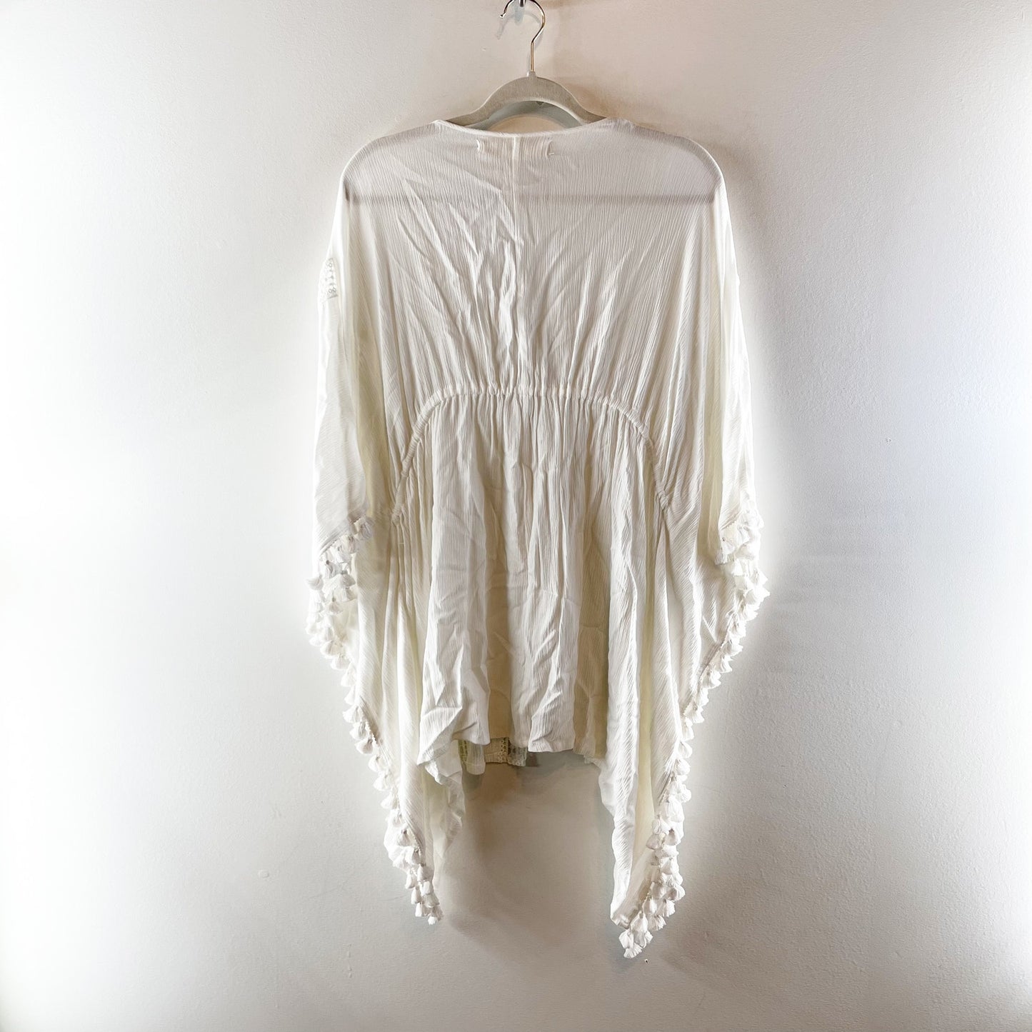 Michael Stars Honeymoon Caftan Cover-Up Mini Dress Tassel Trim White One Size