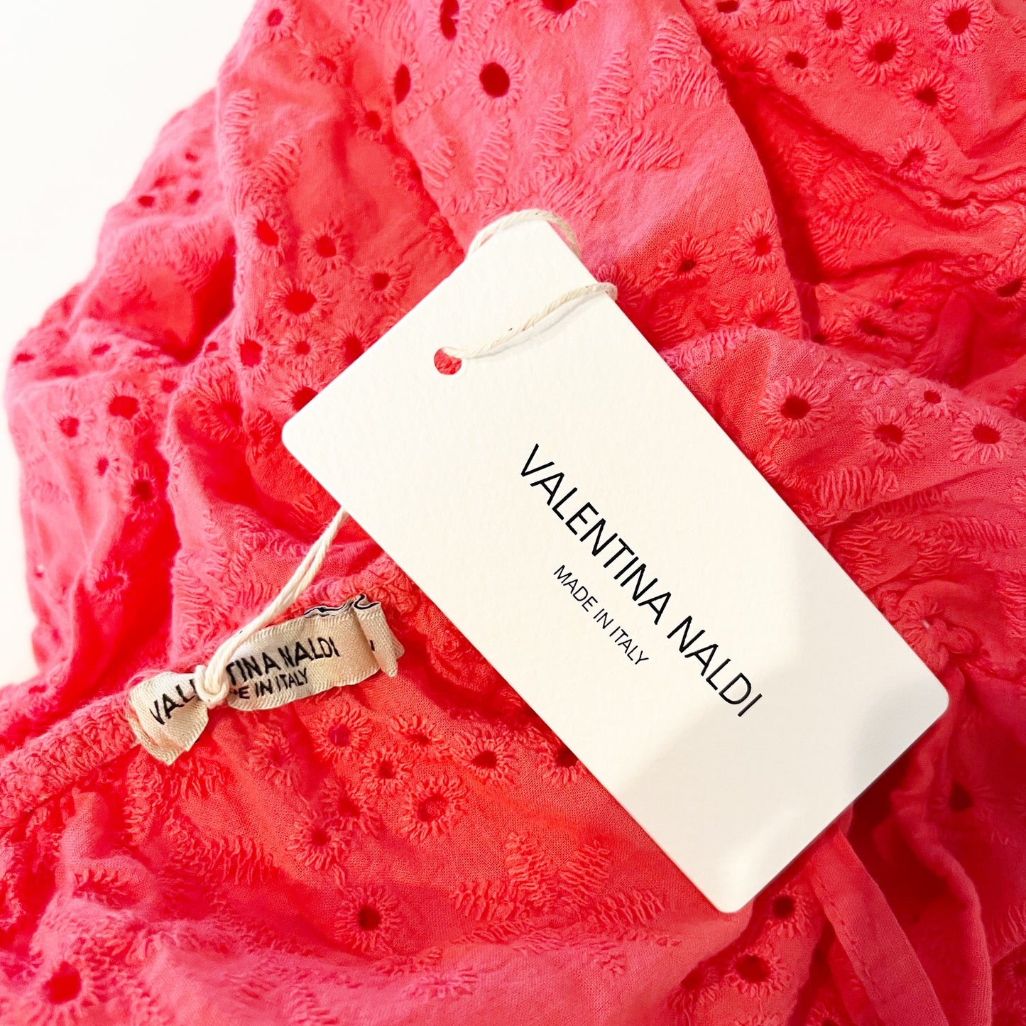Valentina Naldi Cotton Eyelet Peplum Tie Shoulder Tank Top Coral Pink Large