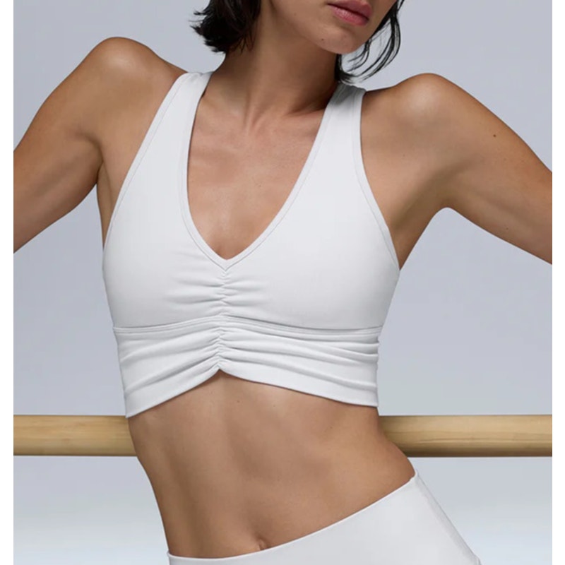 Alo Yoga Wild Thing Ruched V-Neck Cropped Bra Tank Top White XS