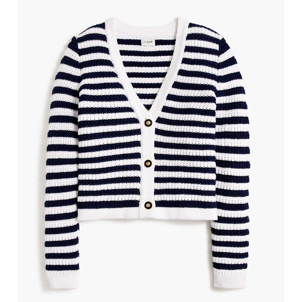 J. Crew Striped V-Neck Cardigan Sweater White Blue XL