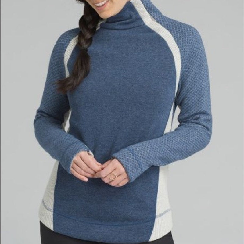 Prana Brandie Colorblock Long Sleeve Mock Neck Pullover Sweater Blue/White Small