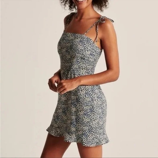 Abercrombie Tie Strap Floral Mini Slip Dress Blue Medium