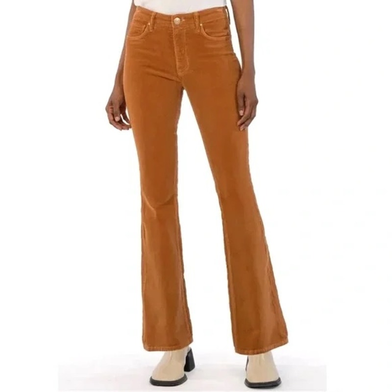 Kut From The Kloth Ana High Rise Fab Ab Flare Corduroy Butterscotch Brown 0