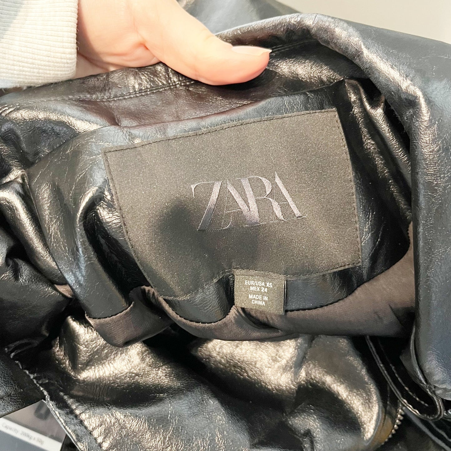 Zara Faux-Leather Long Sleeve Full Zip Motorcycle Moto Jacket Black XS