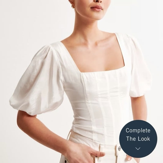 Abercrombie & Fitch Square Neck Corset Style Puff Short Sleeve Blouse Top White