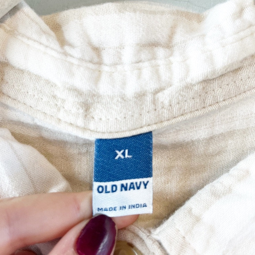 Old Navy Gauze Crinkle Button Down Short Sleeve Romper Beige Tan XL