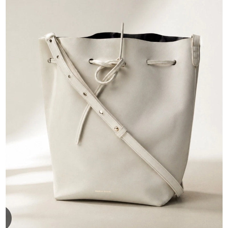 Mansur Gavriel Leather Crossbody Bucket Bag Purse White