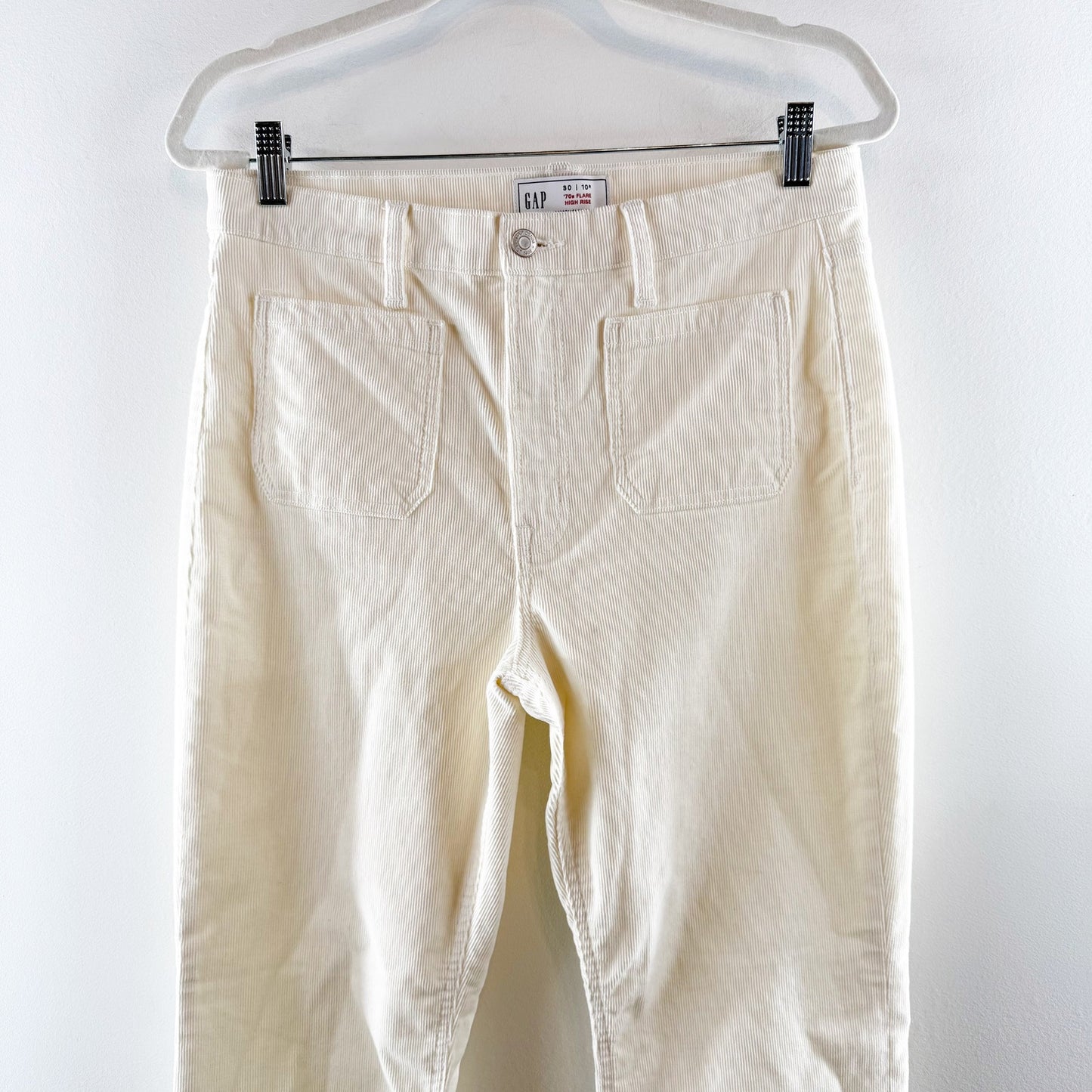 GAP 70s Flare High Rise Corduroy Patch Pocket Pants Cream 30 / 10