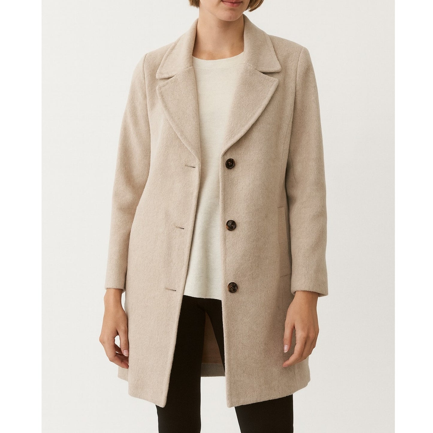 Katherine Kelly Lined Alpaca Wool Knee Length Peacoat Jacket Tan Beige 16