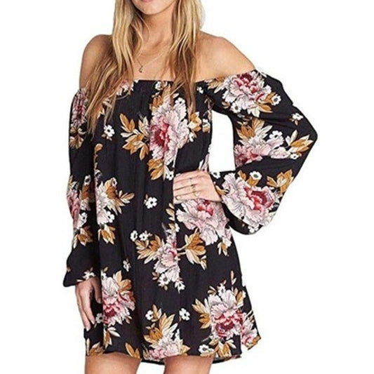 Billabong Floral Off The Shoulder Long Sleeve Mini Dress Black Medium