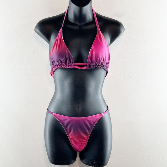 Ombre Triangle Two Piece Bathing Suit Bikini Pink Purple Medium