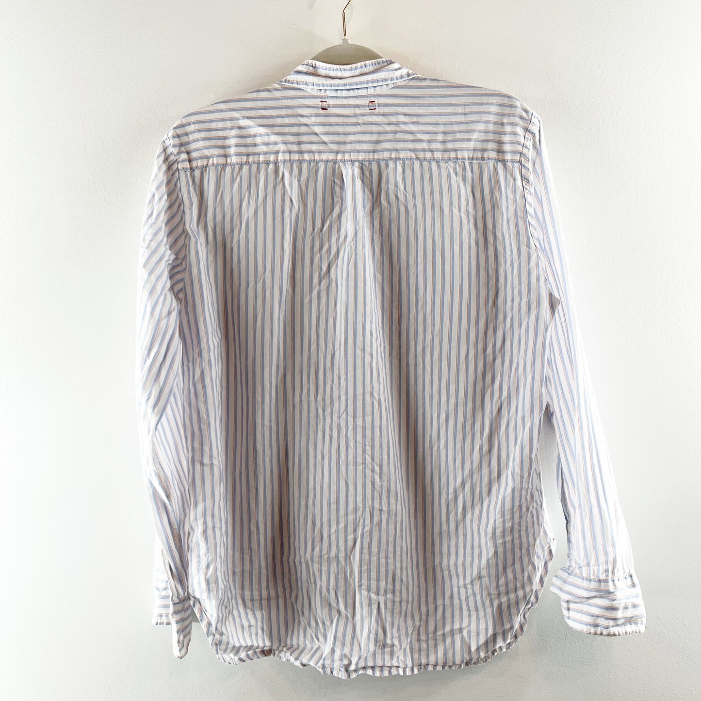 Xirena Long Sleeve Striped Button Down Cotton Shirt White Blue Medium