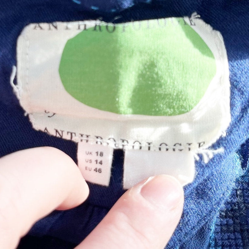 Anthropologie Dubois Pleated Embroidered Tunic Mini Dress Blue 14