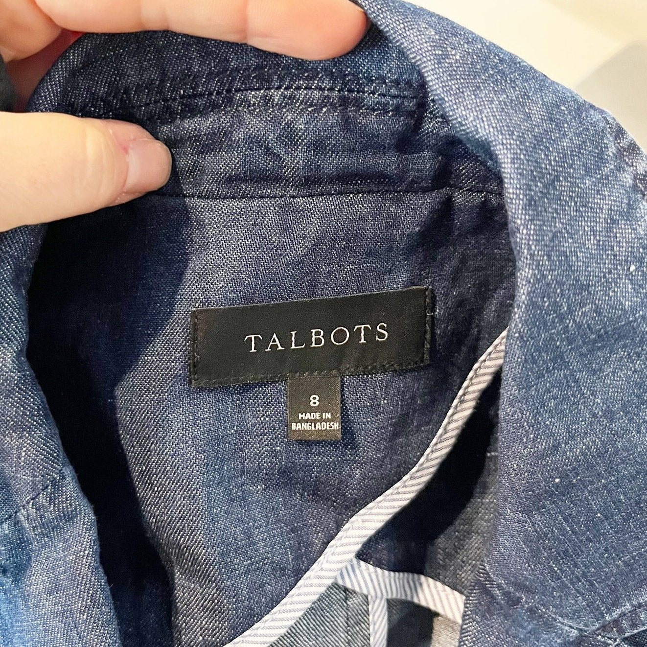 Talbots Double Button Denim Chambray Blazer Jacket Blue 8