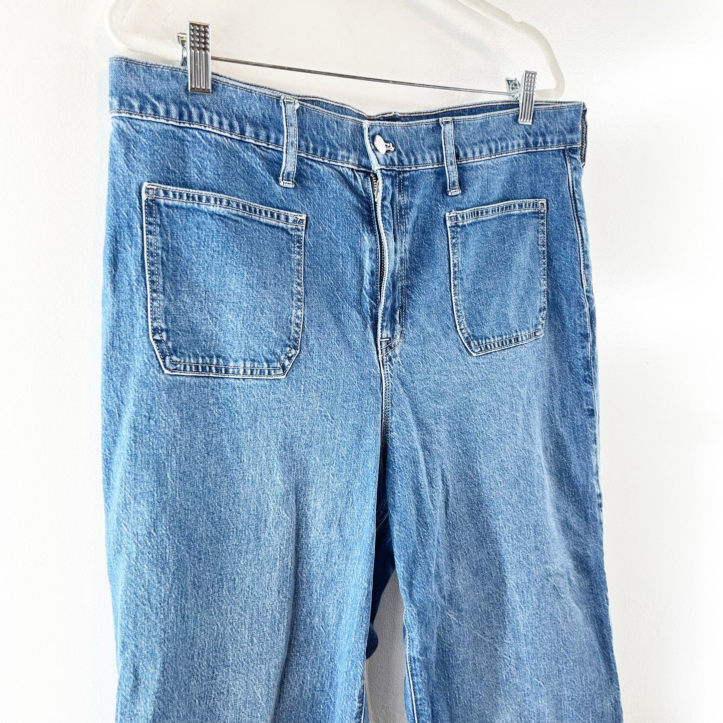 J. Crew Full Length High Rise Wide Leg Patch Pocket Jeans Blue 32 / 14