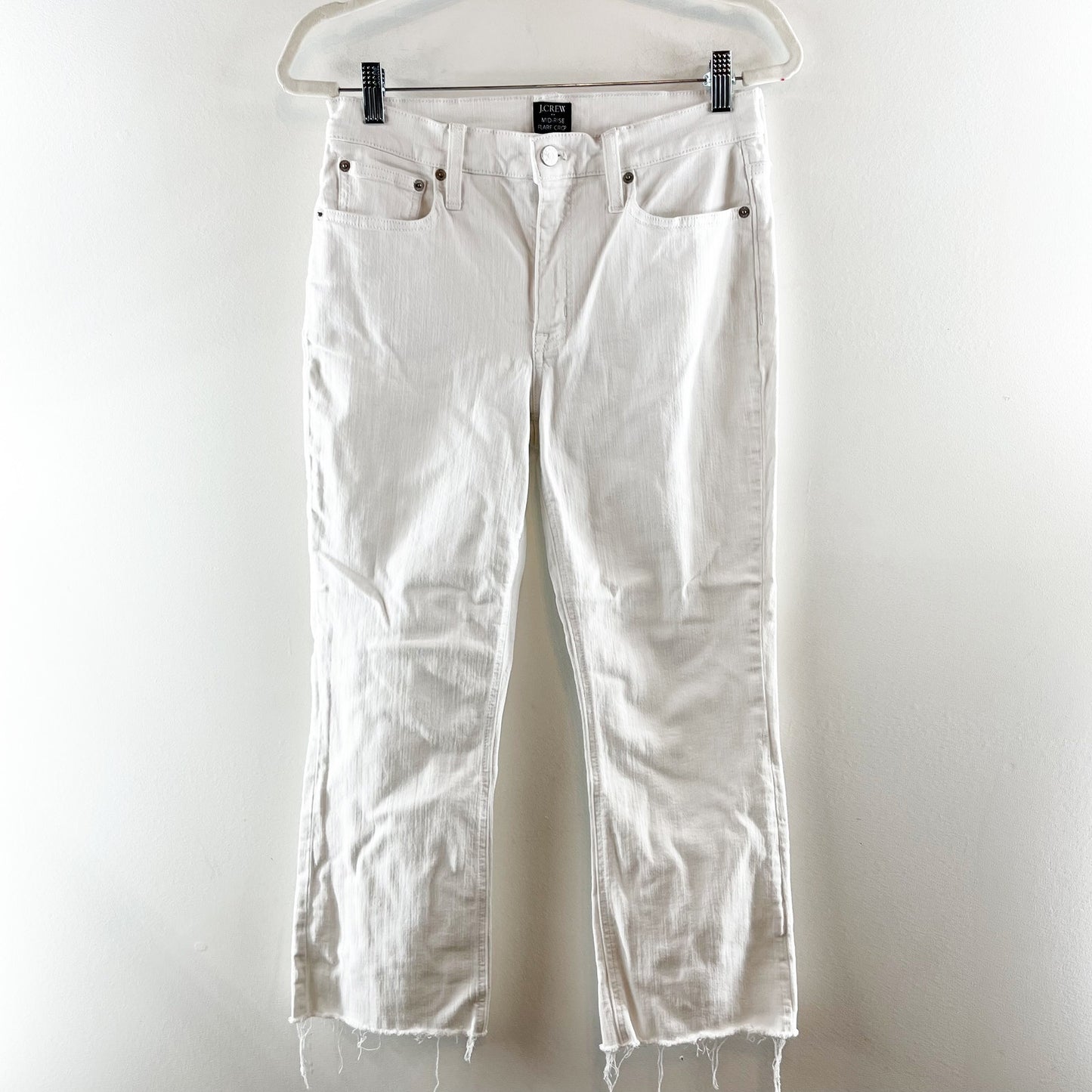 J. Crew Mid Rise Flare Crop Raw Hem Jeans White 29 / 8