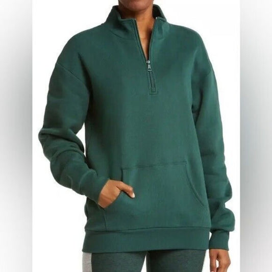 Beyond Yoga Long Sleeve 1/4 Zip Recharge Pullover Sweatshirt Forest Green Small