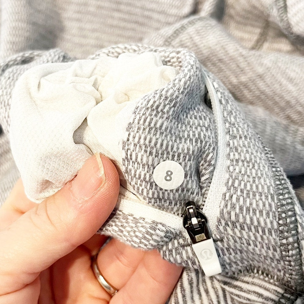 Lululemon Think Fast Hoodie Mini Check Pique White Heathered Slate Gray 8