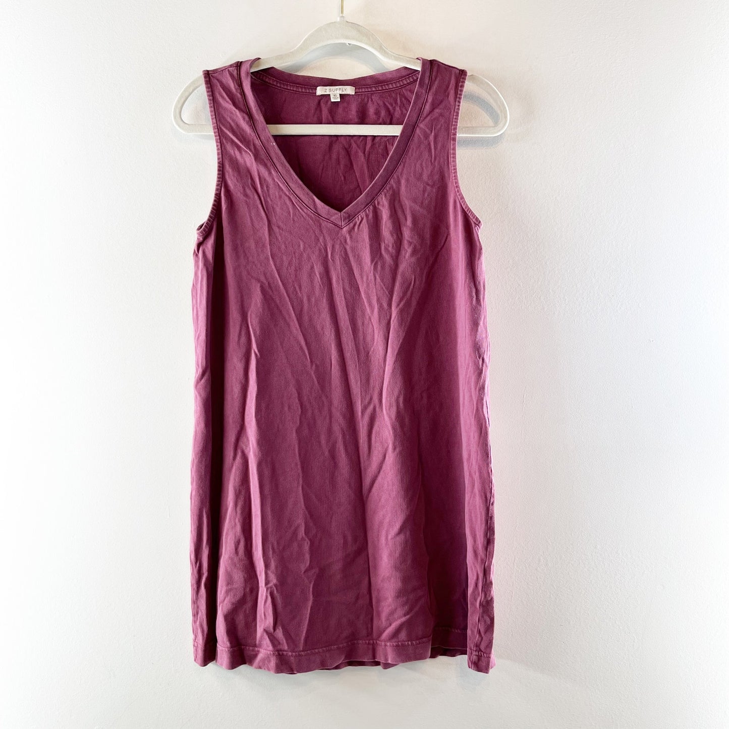 Z Supply Sloane V Neck Cotton Mini Tank Dress Maroon XS