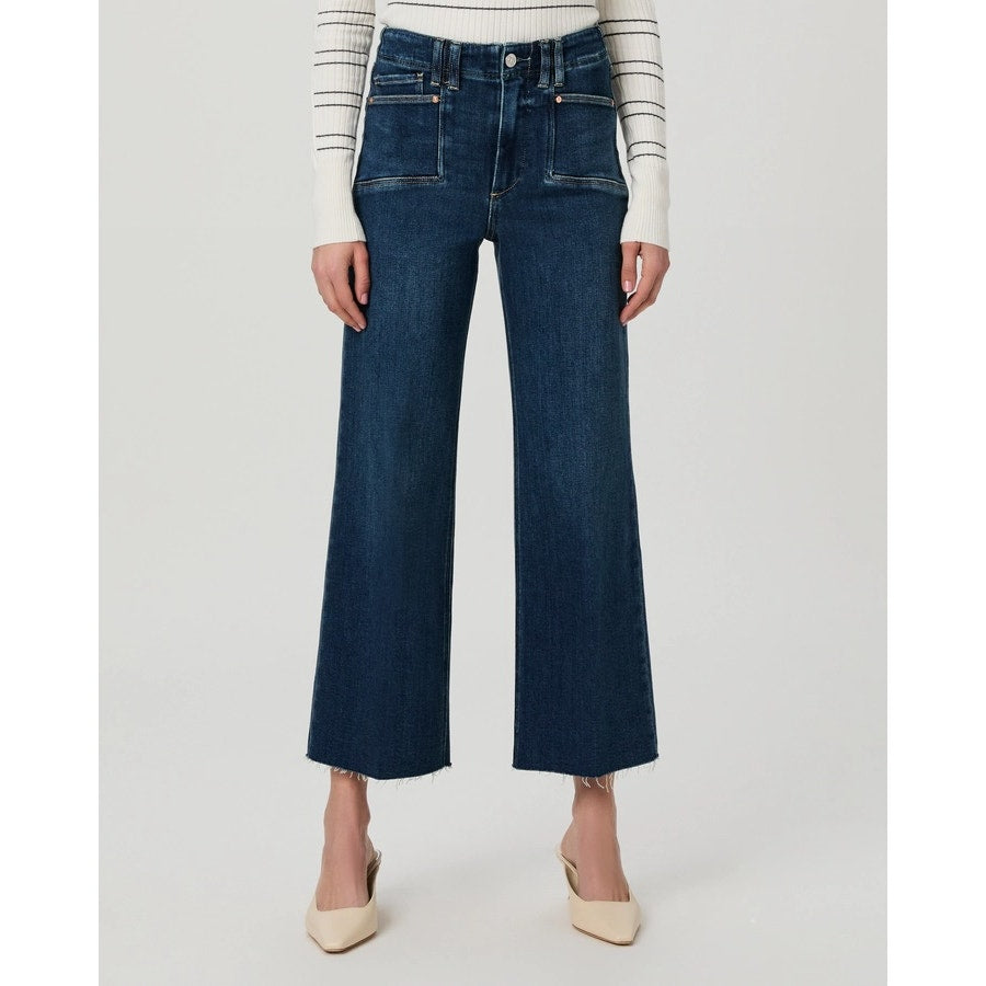 Paige Anessa High Rise Wide Leg Jeans Set in Pockets Raw Hem Amoroso Blue 26