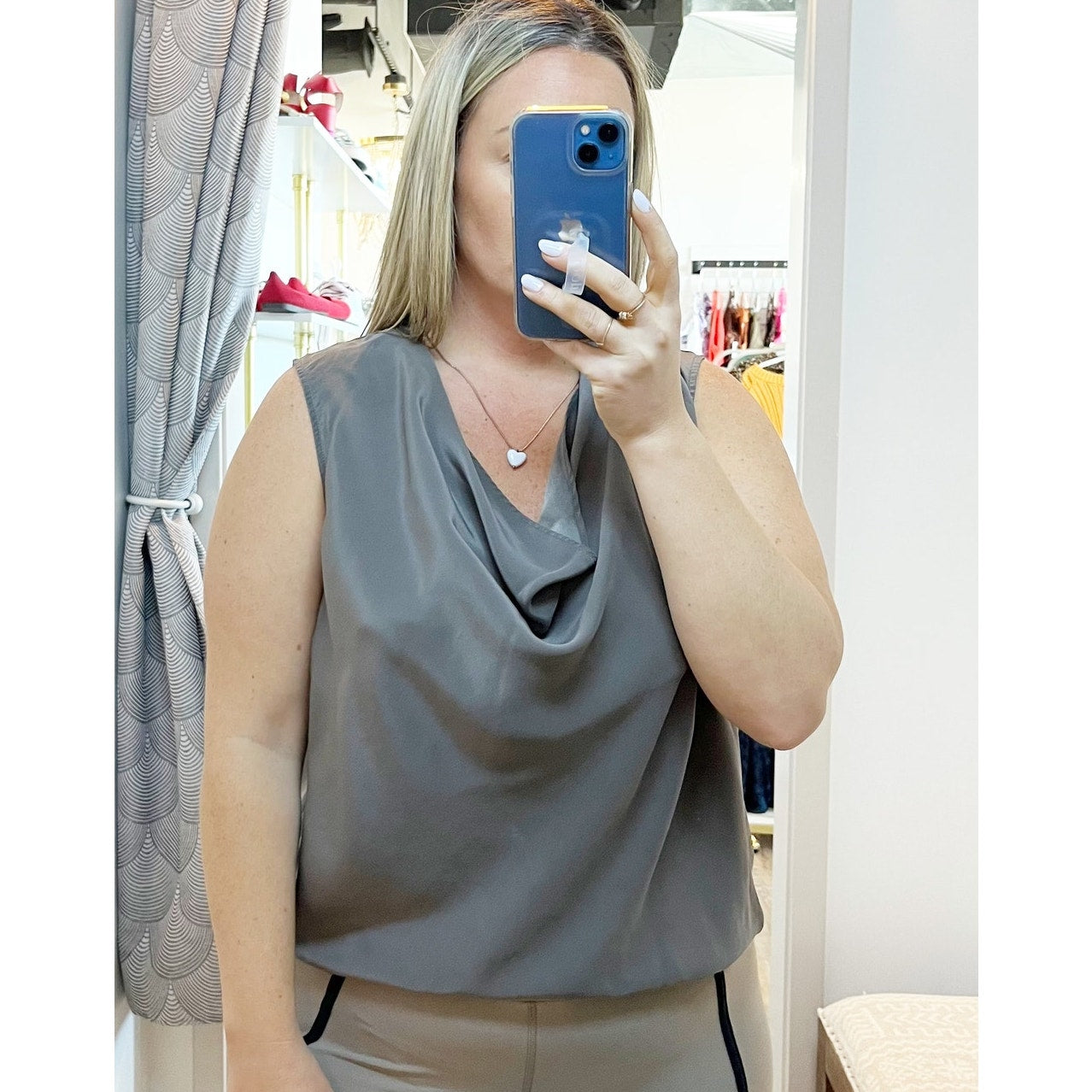 Rag & Bone Cowl Neck Sleeveless 100% Silk Shell Tank Top Gray Large