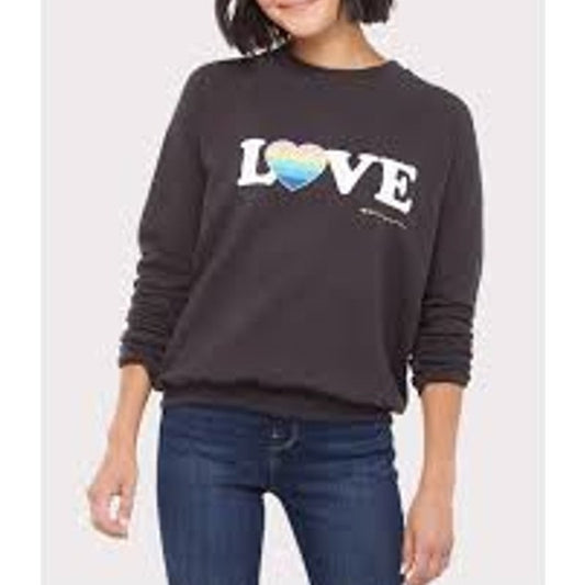 Spiritual Gangster Love Graphic Rainbow Heart Pullover Crewneck Sweatshirt Gray