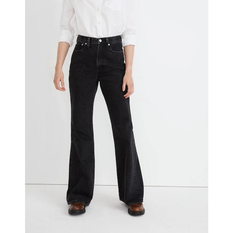 Madewell High Rise Baggy Flare Jeans in Lunar Wash Black 25