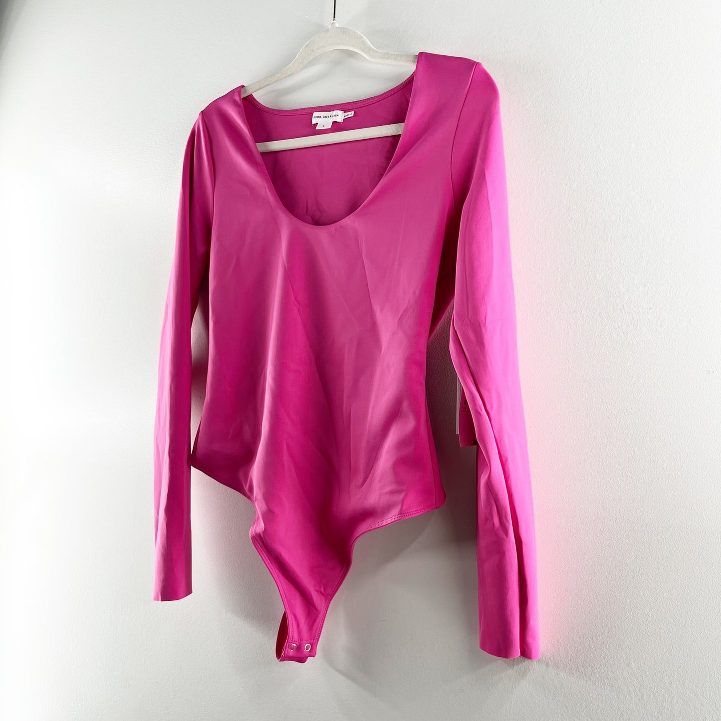 Good American Scuba Scoop Slim Long Sleeve Bodysuit Ballerina Pink Large