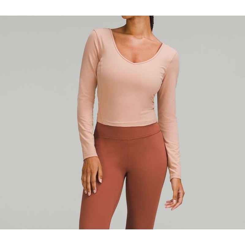 Lululemon Align Long Sleeve Cropped V Neck Top Shirt Pink Clay 4