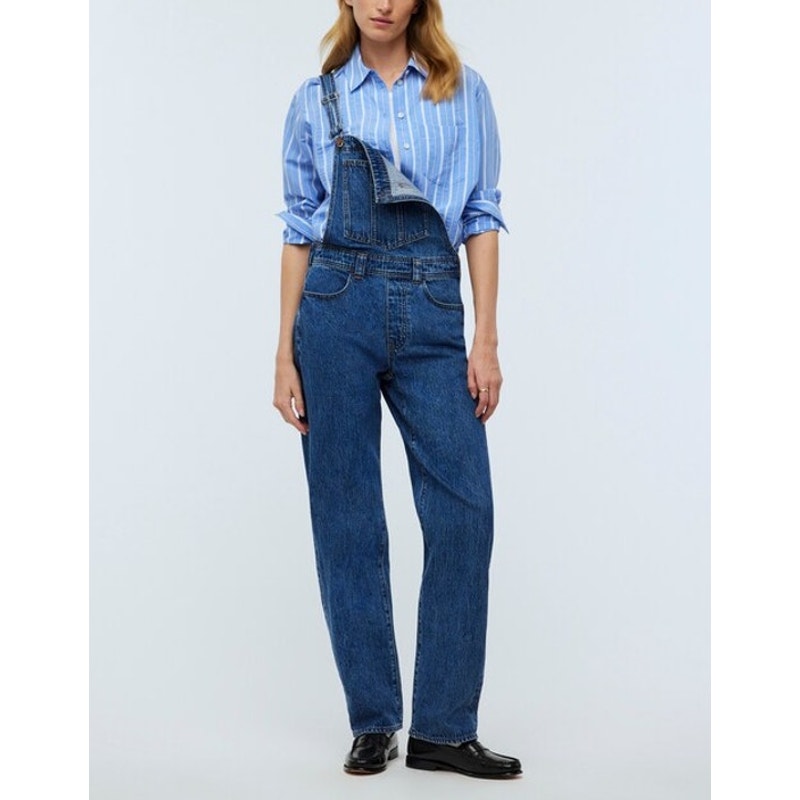 Madewell Low-Slung Straight Leg Denim Overalls Blue Small