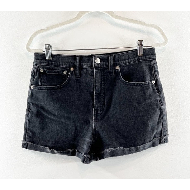 Madewell High Rise Cuffed Raw Frayed Hem Denim Shorts Black 27 / 4