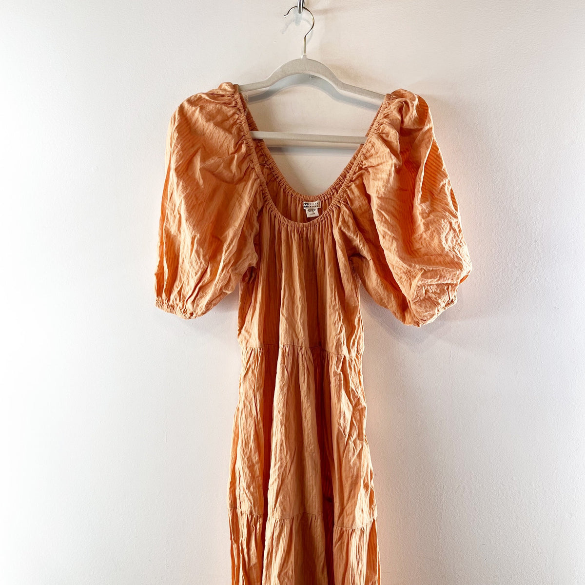 Billabong Endless Shore Puff Short Sleeve Tiered Maxi Dress Orange Peach Small