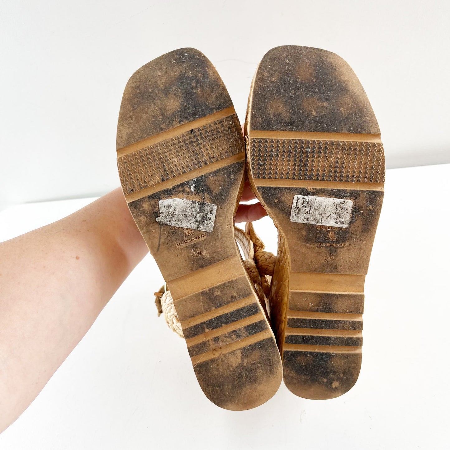 Schutz Panna Braided T Strap Wedge Platform Raffia Shoes Sandals Tan 7.5