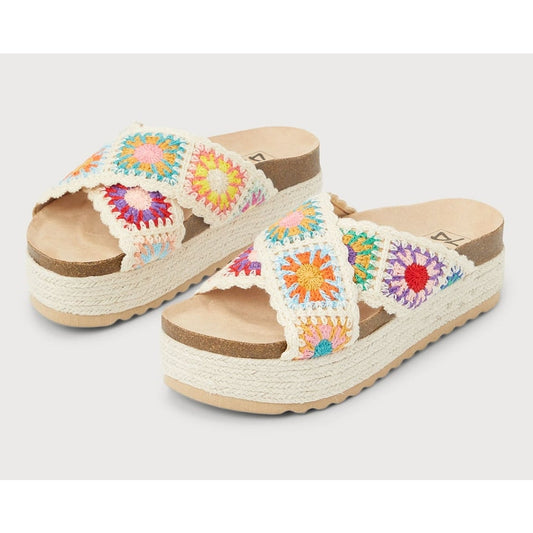Dirty Laundry Slide Criss Cross Espadrille Granny Square Crochet Sandals 8