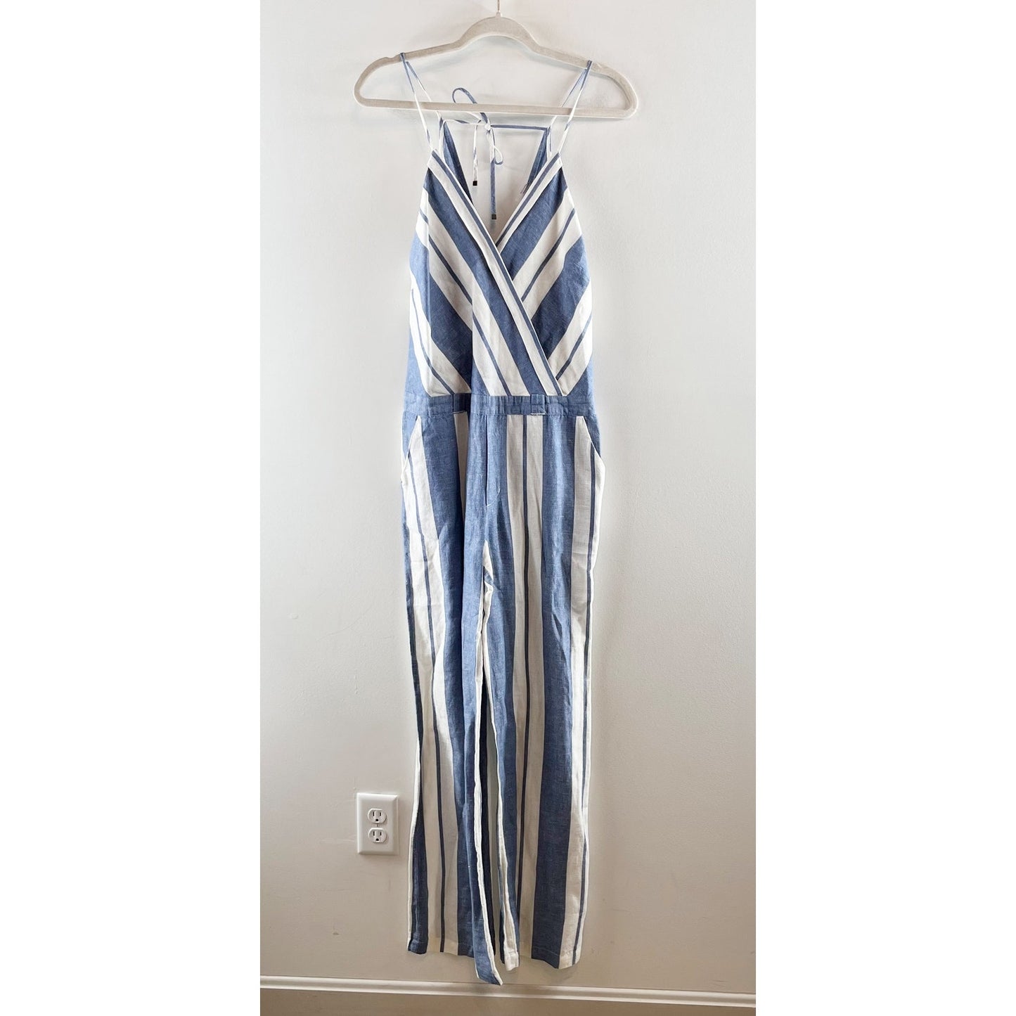 Young Fabulous & Broke Striped V Neck Jumpsuit Blue White Small