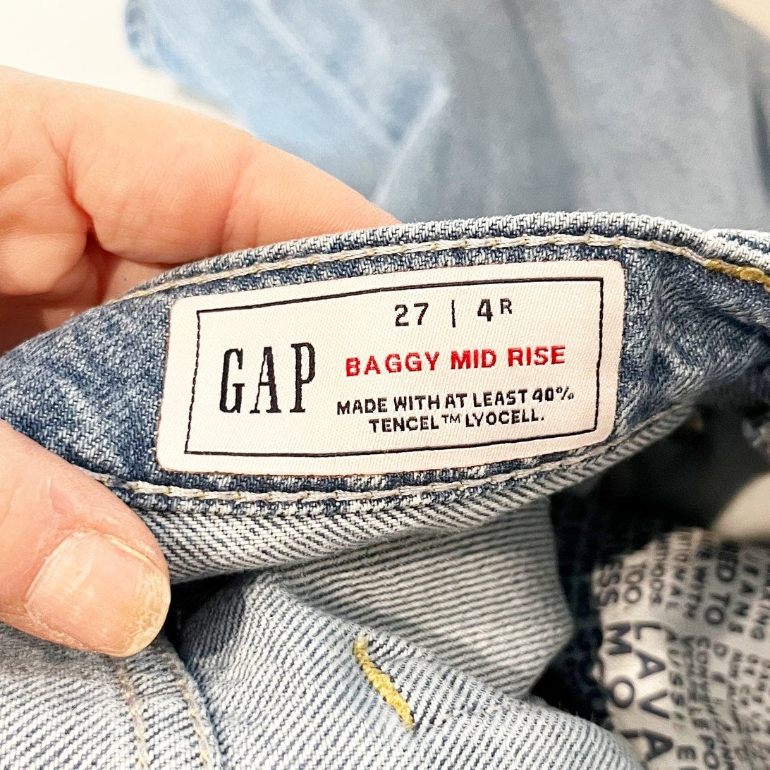 GAP Baggy Mid Rise Wide Leg Jeans Light Indigo Blue 4