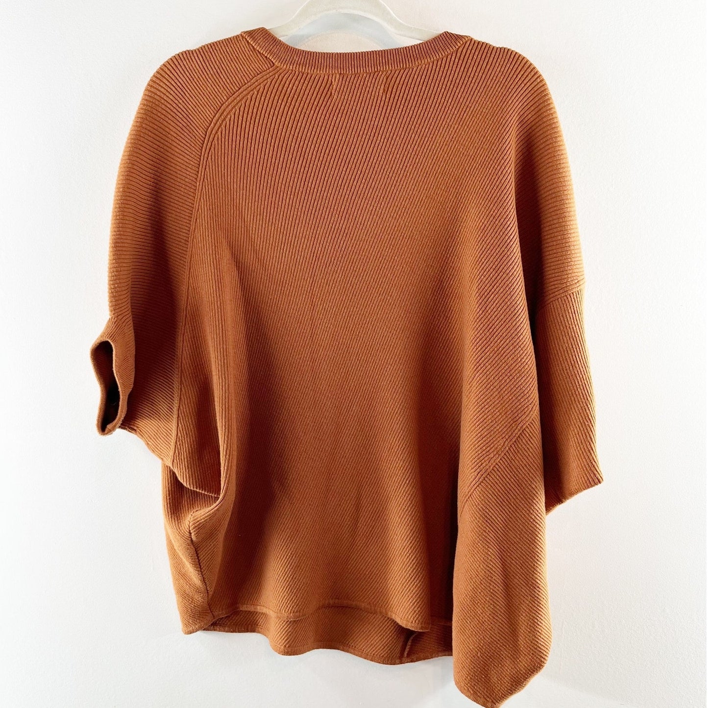 Anthropologie Vanessa Ribbed Knit Poncho Short Sleeve Sweater Rust Brown Medium